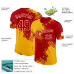 Custom Name and Number Performance T-Shirt - Personalized Gold Red-White 3D Brush Stroke Design Personalized Gold Red-White
