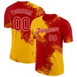 Custom Name and Number Performance T-Shirt - Personalized Gold Red-White 3D Brush Stroke Design Personalized Gold Red-White