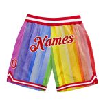 Custom Rainbow Basketball Shorts - Personalized Gold Red-White 3D Pattern with Team Name & Number Personalized Gold Red-White