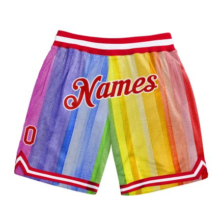 Custom Rainbow Basketball Shorts - Personalized Gold Red-White 3D Pattern with Team Name & Number Personalized Gold Red-White