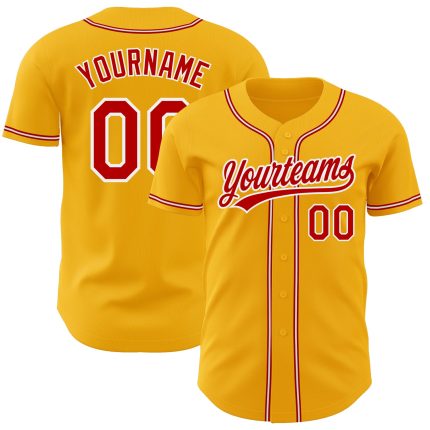Custom Gold Red-White Baseball Jersey - Personalized Authentic Team Apparel Personalized Gold Red-White Authentic Baseball
