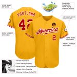 Custom Name and Number Personalized Baseball Jersey - Authentic Red-White Gold Design Personalized Gold Red-White Authentic