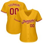 Custom Name and Number Personalized Baseball Jersey - Authentic Red-White Gold Design Personalized Gold Red-White Authentic