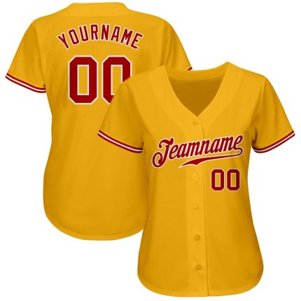 Custom Name and Number Personalized Baseball Jersey - Authentic Red-White Gold Design Personalized Gold Red-White Authentic