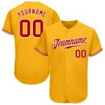 Custom Name and Number Personalized Baseball Jersey - Authentic Red-White Gold Design Personalized Gold Red-White Authentic