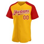 Custom Name and Number Personalized Gold Red-White Baseball Jersey Authentic Raglan Sleeves Personalized Gold Red-White Authentic