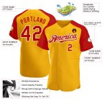 Custom Name and Number Personalized Gold Red-White Baseball Jersey Authentic Raglan Sleeves Personalized Gold Red-White Authentic
