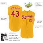 Personalized Gold Red-White Baseball Jersey - Authentic Sleeveless Design Personalized Gold Red-White Authentic Sleeveless