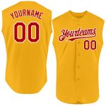 Personalized Gold Red-White Baseball Jersey - Authentic Sleeveless Design Personalized Gold Red-White Authentic Sleeveless