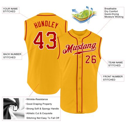 Custom Name Number Baseball Jersey - Personalized Red White Gold Authentic Sleeveless Team Design Personalized Gold Red-White