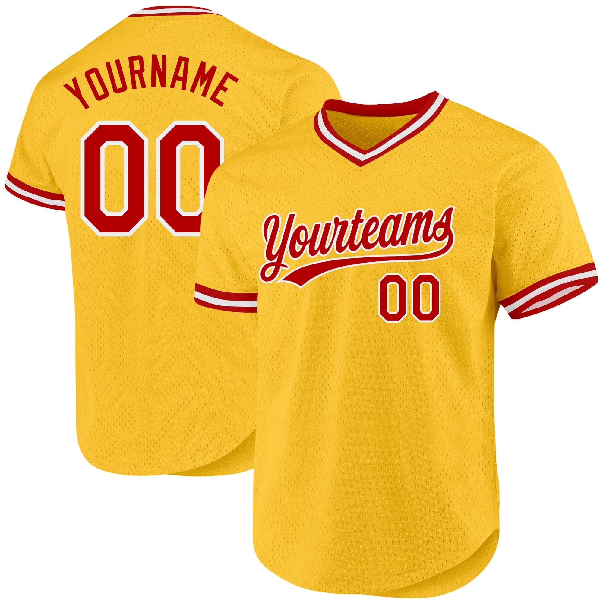 Custom Name Number Baseball Jersey - Personalized Gold Red-White Authentic Throwback Team Apparel Personalized Gold Red-White