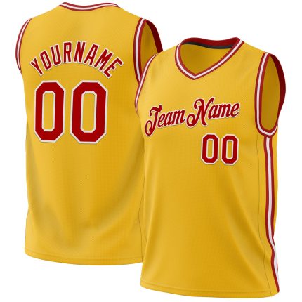 Custom Gold Red-White Authentic Basketball Jersey - Personalized Sports Apparel Personalized Gold Red-White Authentic Throwback