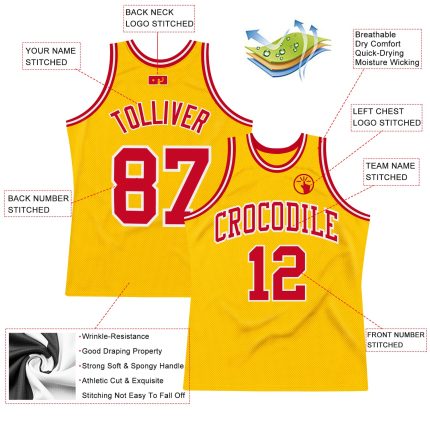 Custom Name and Number Personalized Gold Red-White Authentic Basketball Jersey - Team Throwback Jersey Personalized Gold