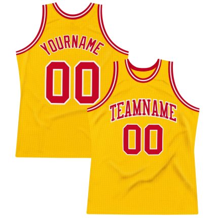Custom Name and Number Personalized Gold Red-White Authentic Basketball Jersey - Team Throwback Jersey Personalized Gold