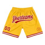 Personalized Gold Red-White Authentic Basketball Shorts for Men and Women Personalized Gold Red-White Authentic Throwback