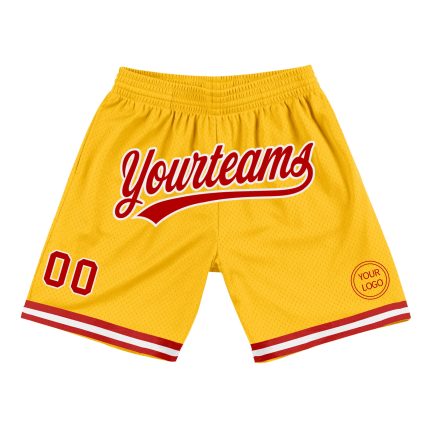 Personalized Gold Red-White Authentic Basketball Shorts for Men and Women Personalized Gold Red-White Authentic Throwback