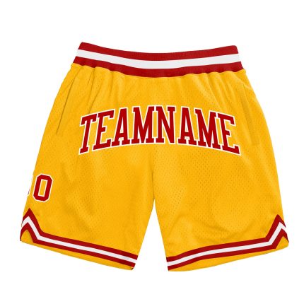 Custom Name Number Basketball Shorts - Personalized Authentic Red White Gold Throwback Style Personalized Gold Red-White