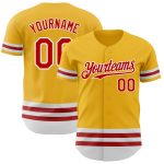 Custom Name and Number Personalized Gold Red White Line Baseball Jersey Authentic Personalized Gold Red-White Line Authentic