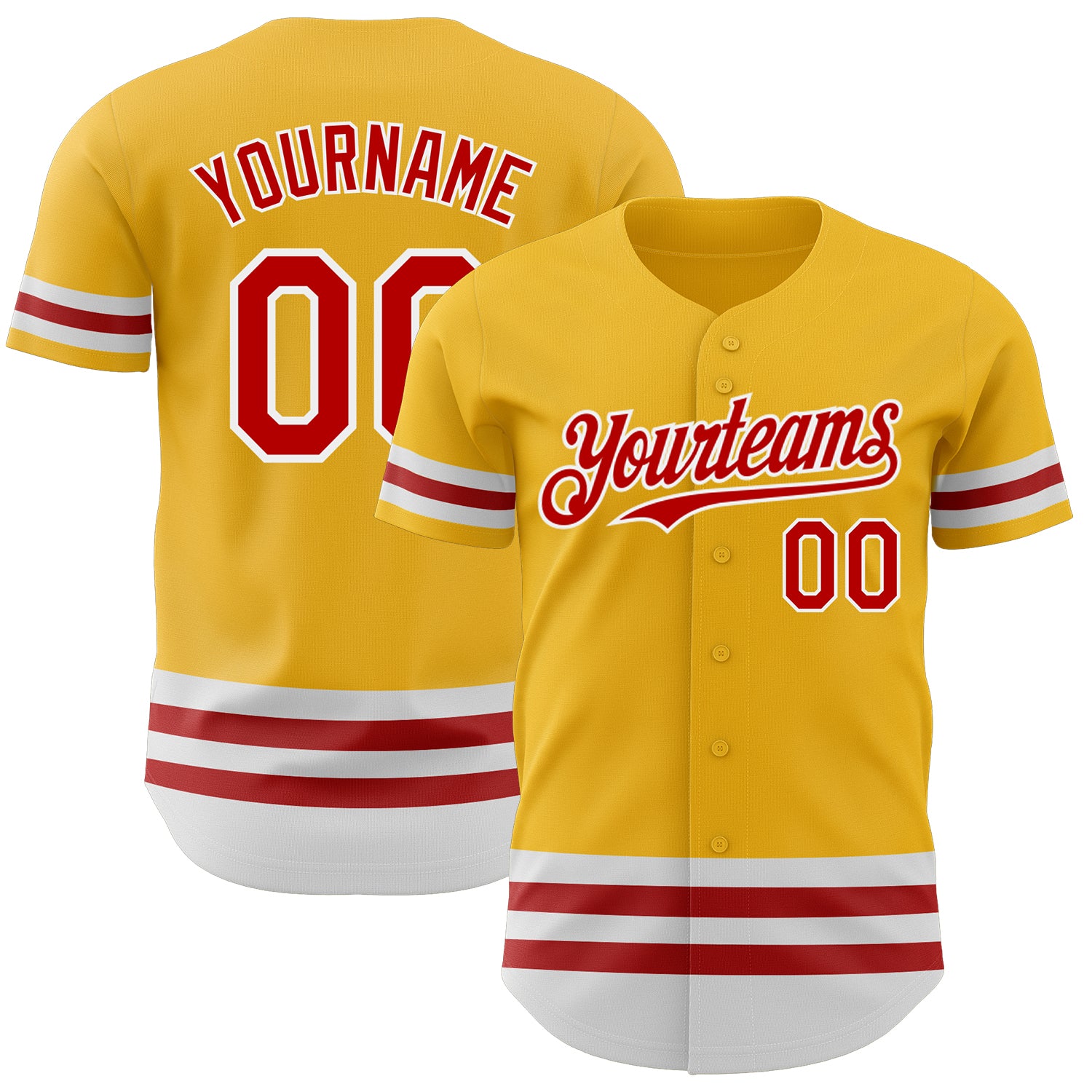 Custom Name and Number Personalized Gold Red White Line Baseball Jersey Authentic Personalized Gold Red-White Line Authentic