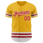 Custom Name and Number Personalized Gold Red White Line Baseball Jersey Authentic Personalized Gold Red-White Line Authentic