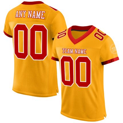 Personalized Gold Red-White Authentic Football Jersey for Men and Women Personalized Gold Red-White Mesh Authentic Football