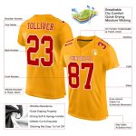 Custom Personalized Gold Red-White Football Jersey with Name and Number, Authentic Team Design Personalized Gold Red-White