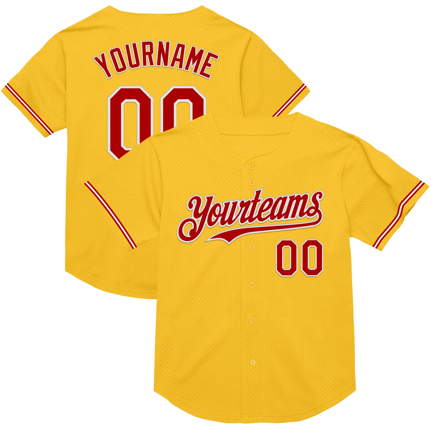 Custom Name Number Authentic Baseball Jersey Gold Red White Mesh Throwback Personalized Gold Red-White Mesh Authentic Throwback