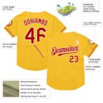 Custom Name Number Authentic Baseball Jersey Gold Red White Mesh Throwback Personalized Gold Red-White Mesh Authentic Throwback