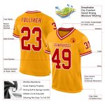 Customizable Gold Red-White Mesh Throwback Football Jersey with Personalized Name and Number Personalized Gold Red-White
