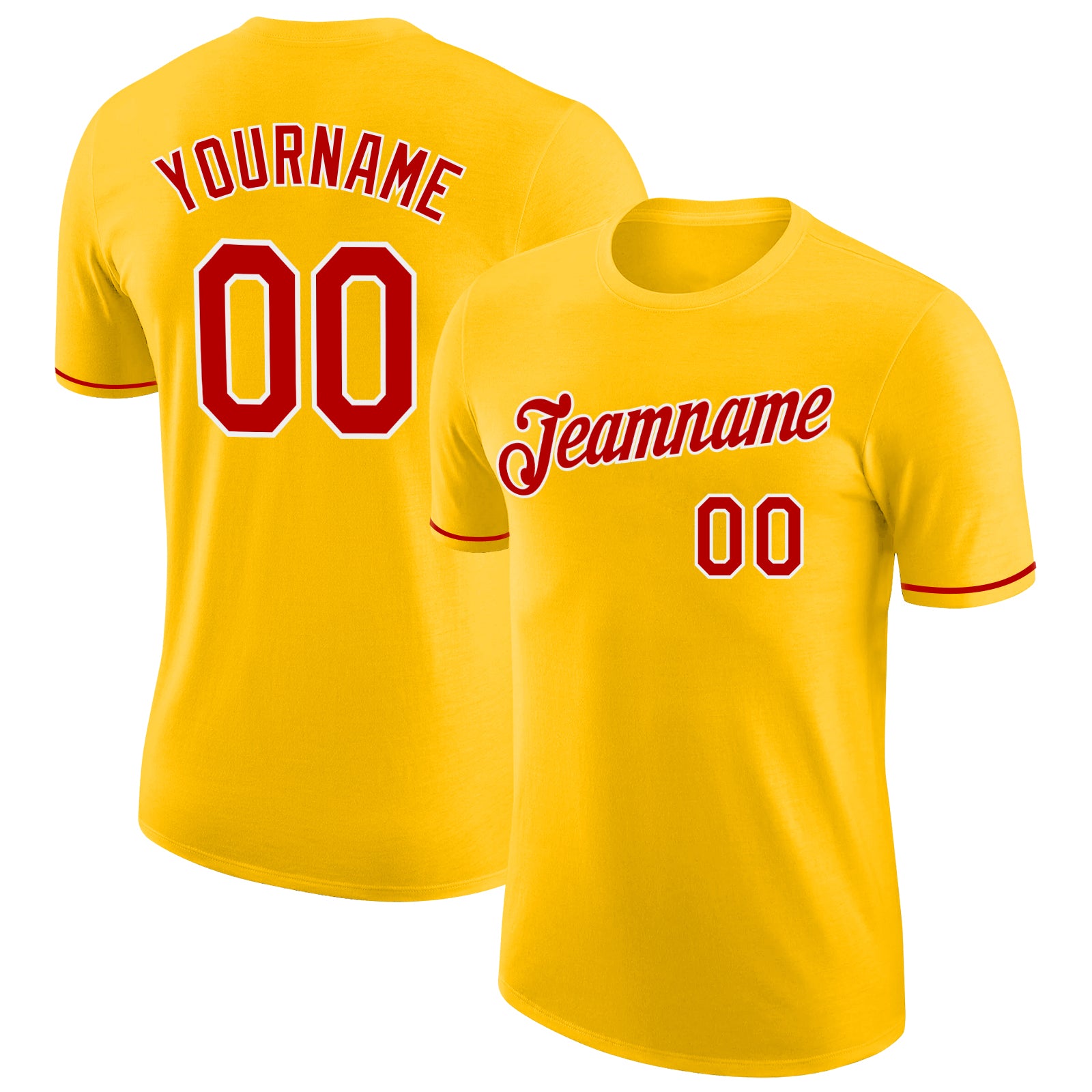 Custom Team Name Number T-Shirt - Personalized Gold Red-White Performance Shirt Personalized Gold Red-White Performance T-Shirt