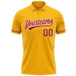 Personalized Team Golf Polo Shirt with Custom Name and Number, Gold Red-White Performance Personalized Gold Red-White Performance
