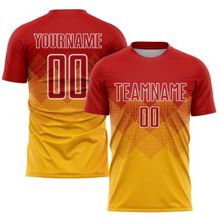 Personalized Gold Red White Soccer Uniform Jersey for Kids Custom Sports Apparel Personalized Gold Red-White Sublimation