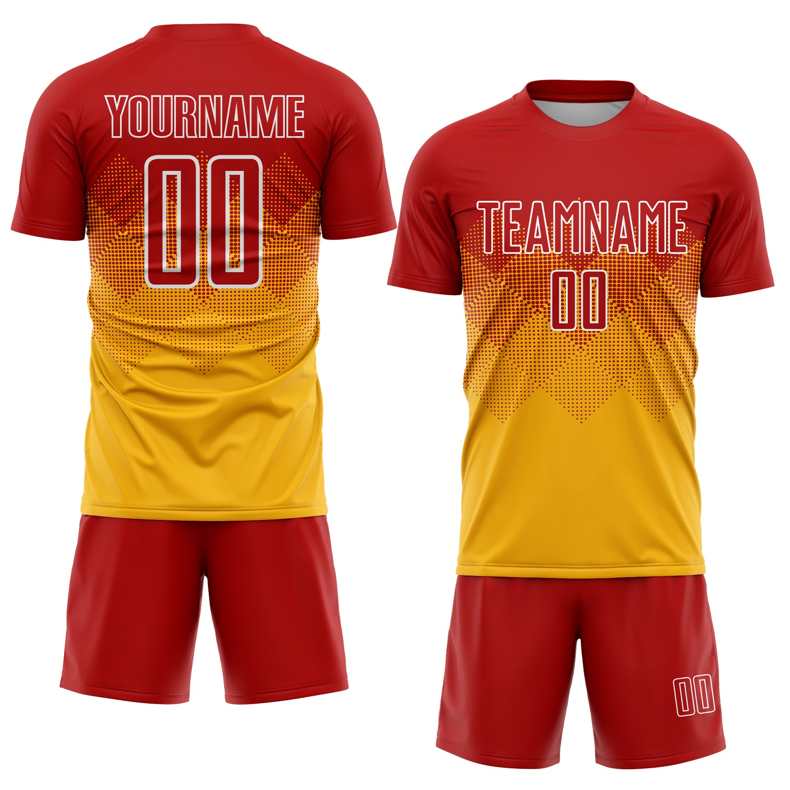 Personalized Gold Red-White Sublimation Soccer Uniform Jersey Personalized Gold Red White Soccer Uniform Jersey for Kids Custom Sports Apparel Personalized Gold Red-White Sublimation - Image 2