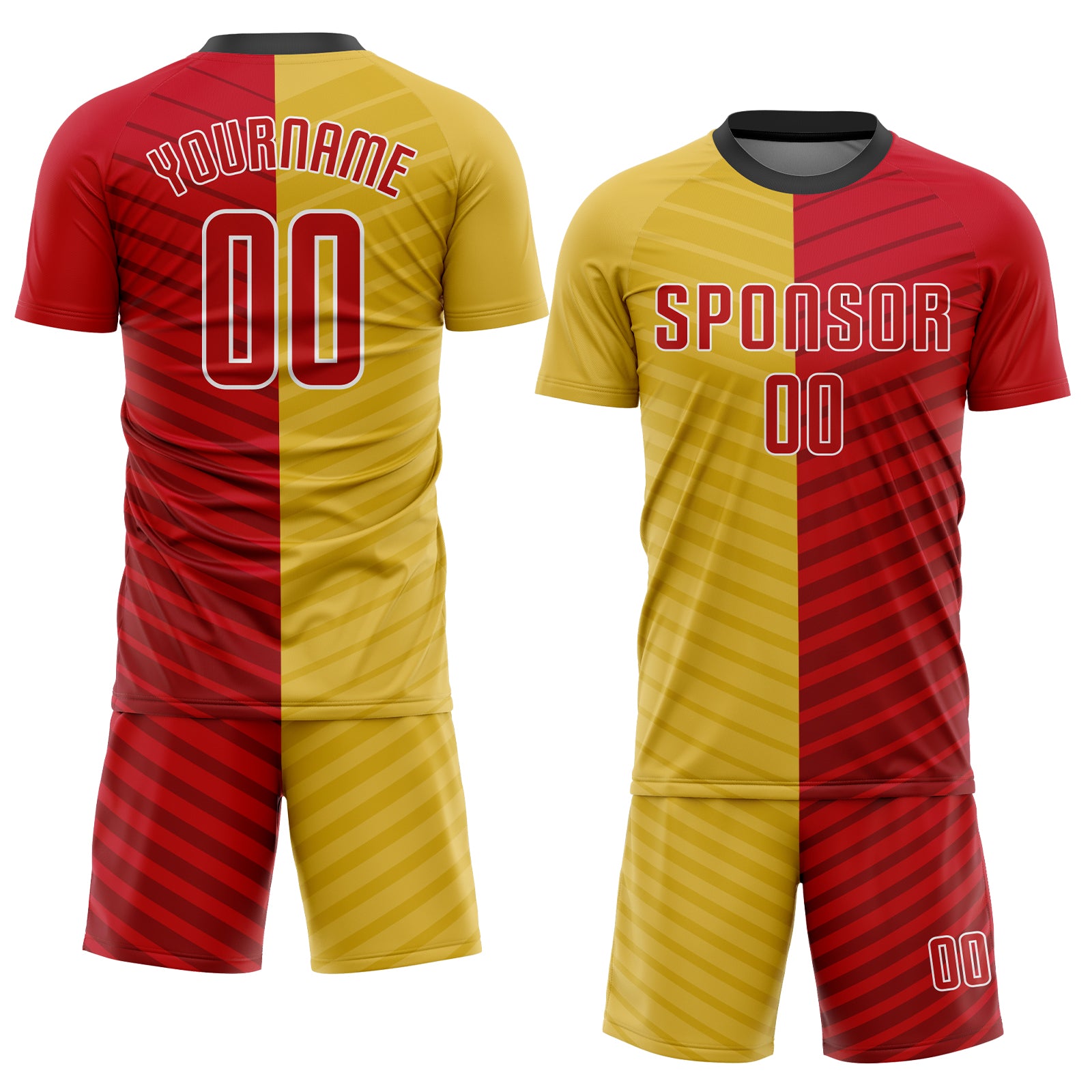 Personalized Gold Red-White Sublimation Soccer Uniform Jersey Team Custom Name and Number Custom Name and Number Soccer Jersey - Personalized Red-White Gold Sublimation Uniform Personalized Gold Red-White Sublimation - Image 2