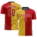 Custom Name and Number Soccer Jersey - Personalized Red-White Gold Sublimation Uniform Personalized Gold Red-White Sublimation