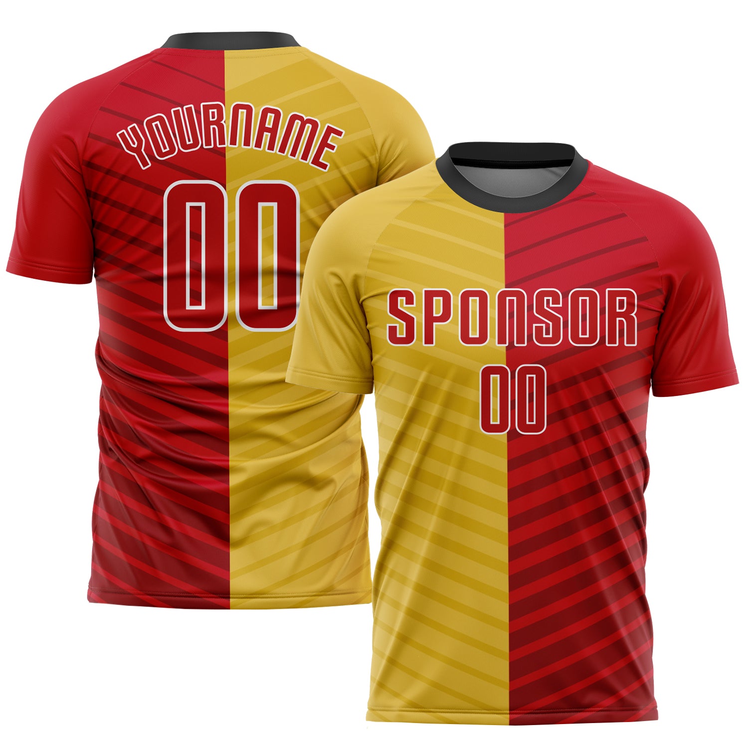 Custom Name and Number Soccer Jersey - Personalized Red-White Gold Sublimation Uniform Personalized Gold Red-White Sublimation