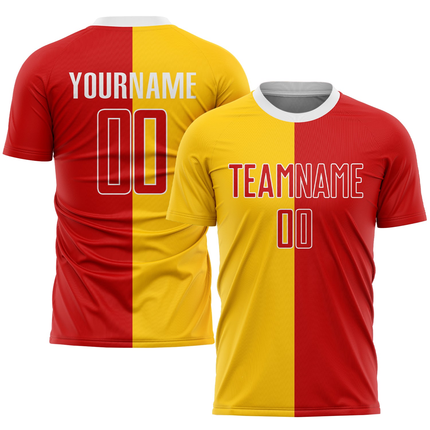 Custom Sublimation Soccer Jersey with Personalized Name and Number - Gold Red-White Fashion Uniform Personalized Gold Red-White