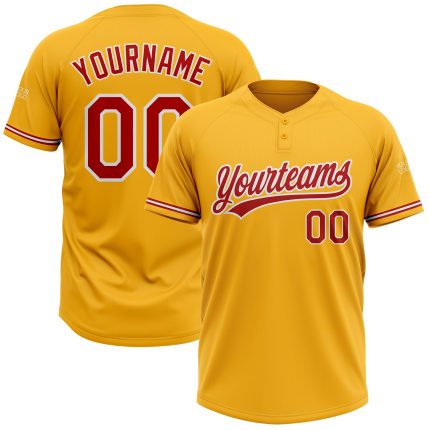 Custom Gold Red-White Unisex Softball Jersey | Personalized Two-Button Design Personalized Gold Red-White Two-Button Unisex