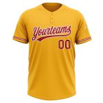 Custom Gold Red-White Unisex Softball Jersey | Personalized Two-Button Design Personalized Gold Red-White Two-Button Unisex