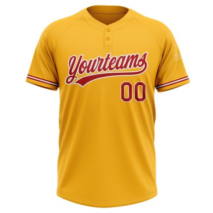 Custom Gold Red-White Unisex Softball Jersey | Personalized Two-Button Design Personalized Gold Red-White Two-Button Unisex
