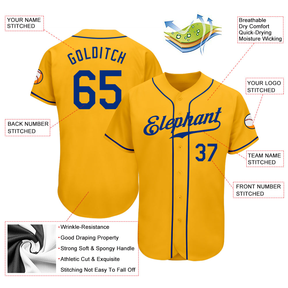 Personalized Gold Royal Authentic Baseball Jersey Team Custom Name and Number Custom Name and Number Personalized Gold Royal Baseball Jersey - Authentic Team Jersey Personalized Gold Royal Authentic - Image 3