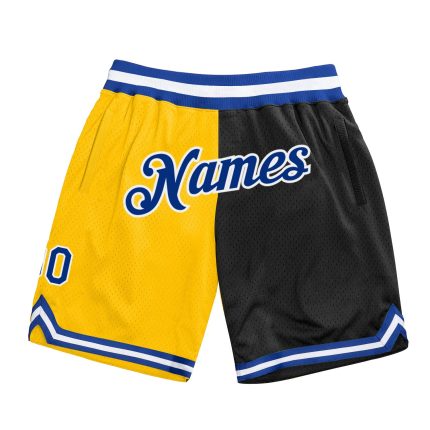 Personalized Gold Black Fashion Basketball Shorts - Authentic Throwback Style Personalized Gold Royal-Black Authentic Throwback