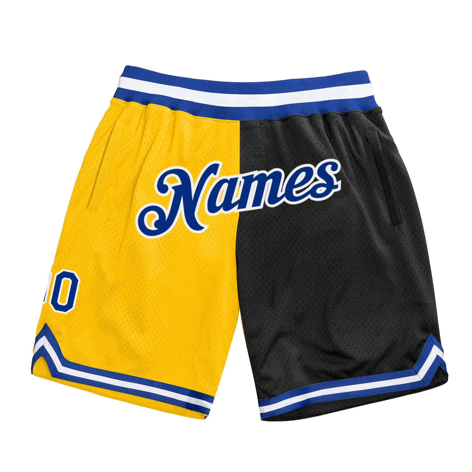 Personalized Gold Black Fashion Basketball Shorts - Authentic Throwback Style Personalized Gold Royal-Black Authentic Throwback