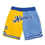 Custom Name Number Personalized Gold Royal Blue Basketball Shorts - Authentic Throwback Split Fashion Personalized Gold Royal-Light