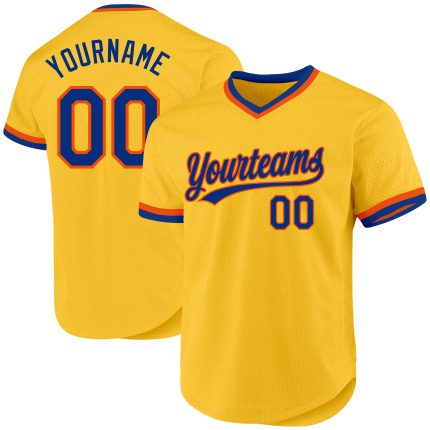 Custom Gold Royal-Orange Authentic Baseball Jersey with Personalized Name and Number - Team Apparel Personalized Gold Royal-Orange