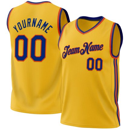 Personalized Gold Royal-Orange Authentic Basketball Jersey, Throwback Style Personalized Gold Royal-Orange Authentic Throwback