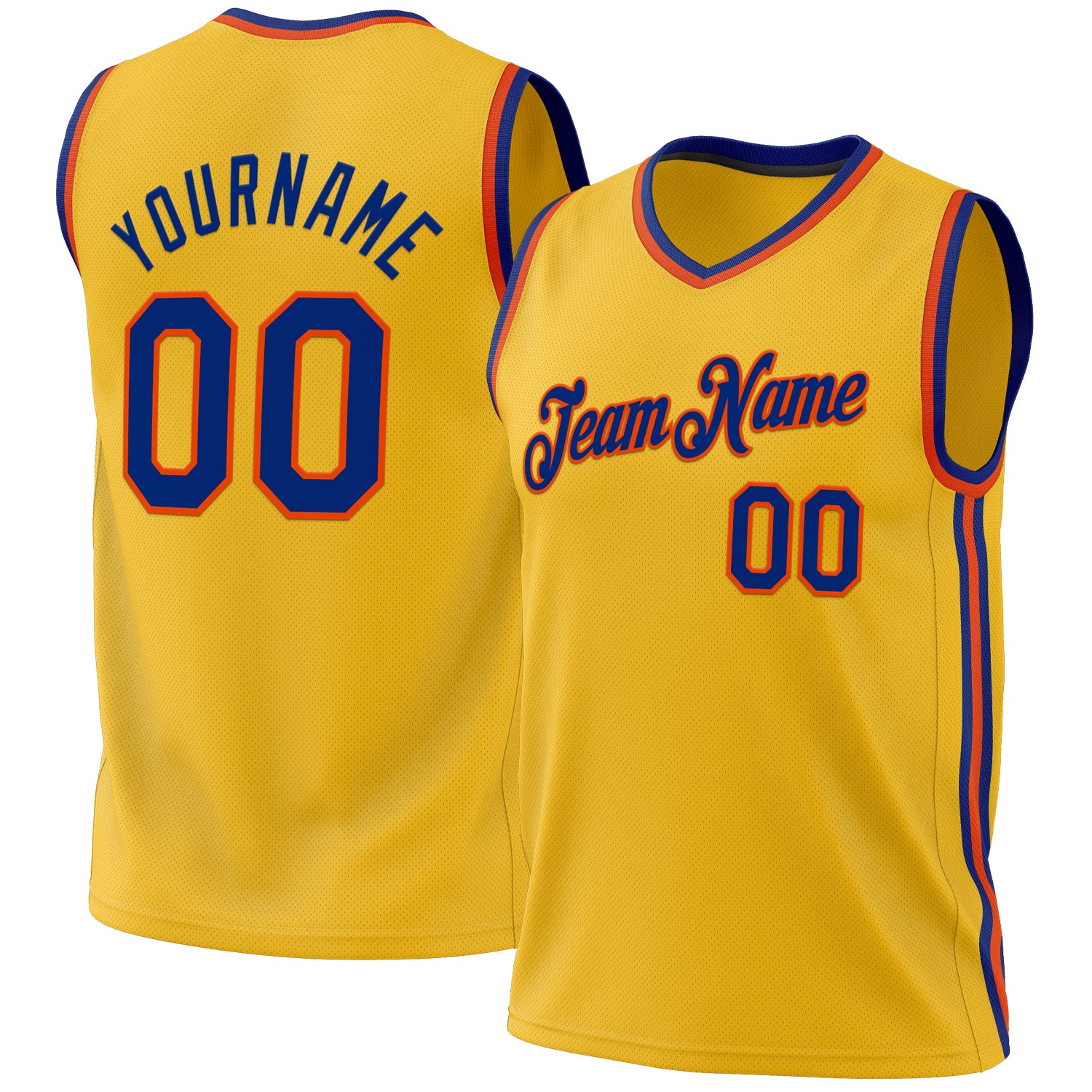 Personalized Gold Royal-Orange Authentic Basketball Jersey, Throwback Style Personalized Gold Royal-Orange Authentic Throwback