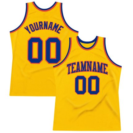 Custom Name & Number Gold Royal-Orange Basketball Jersey - Authentic Throwback Style Personalized Gold Royal-Orange Authentic