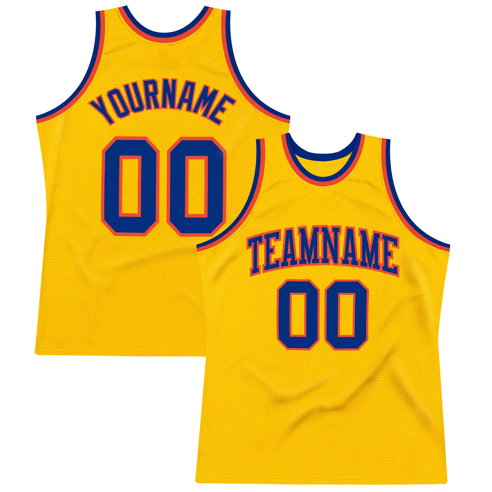 Custom Name & Number Gold Royal-Orange Basketball Jersey - Authentic Throwback Style Personalized Gold Royal-Orange Authentic