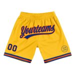 Custom Name Number Basketball Shorts Personalized Gold Royal-Orange Authentic Throwback Design Personalized Gold Royal-Orange